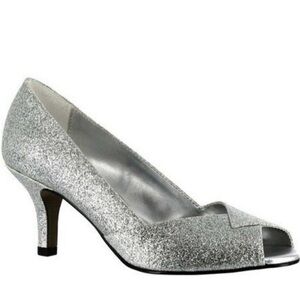Easy Street Alive 5 Ravish Peep Toe Pumps Silver Glitter Size 5.5